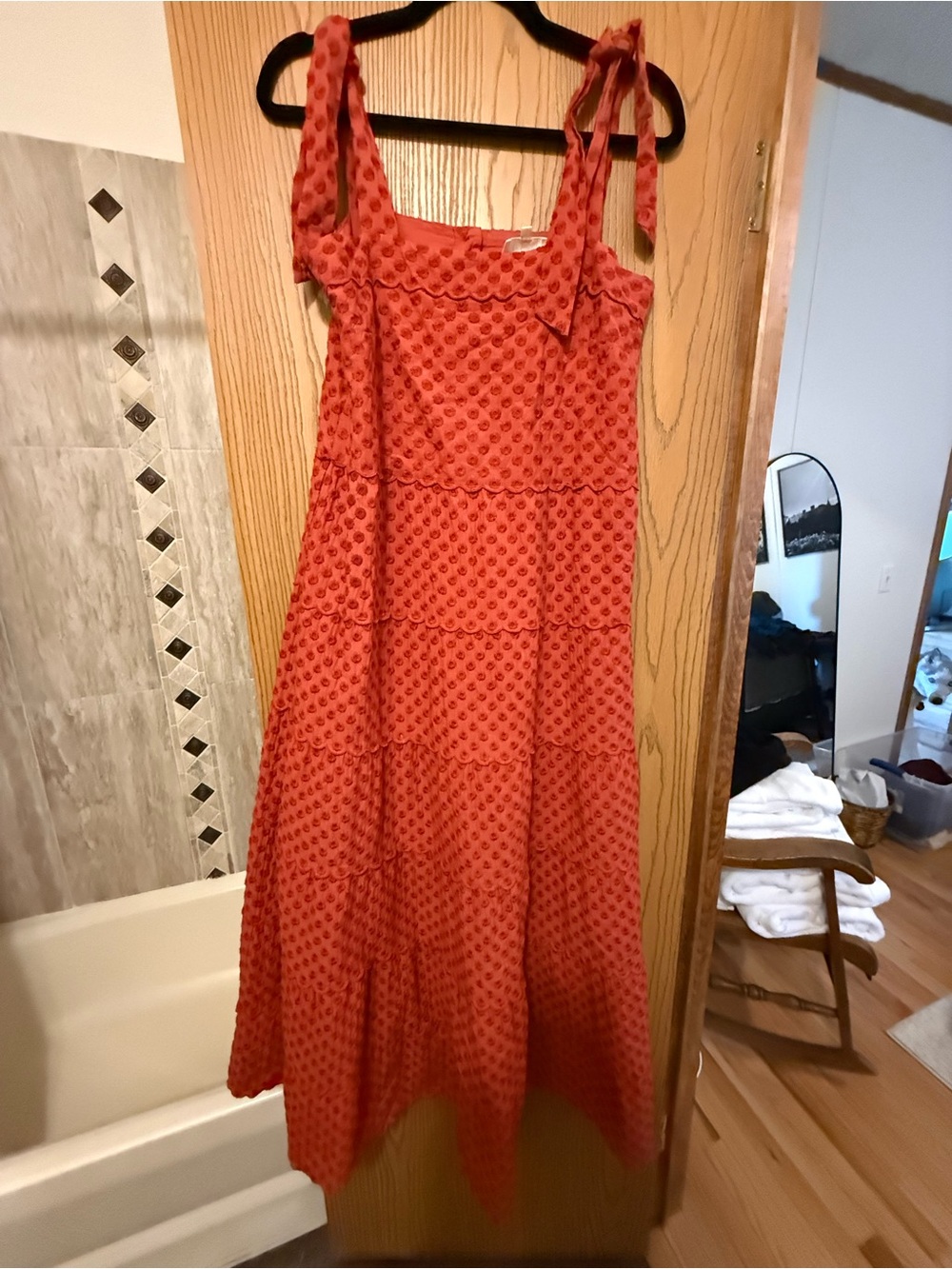 Sezane Coral Red Tie-Shoulder Maxi Dress